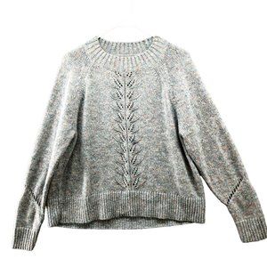 LOFT Oversized Sweater Womens S Blue Marled‎ Pointelle Crewneck Pullover
